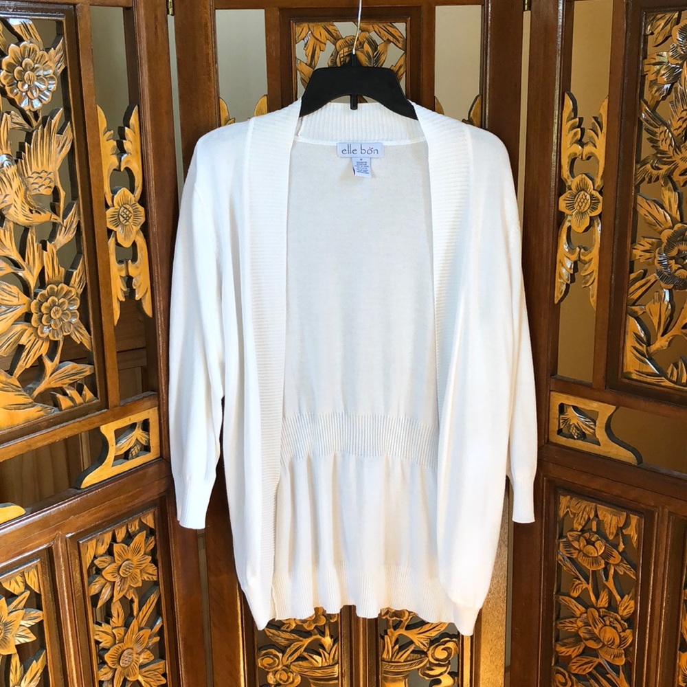 Elle Bon White Knit Cardigan Size M